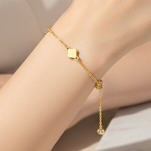 Gold Dipped Quatrefoil Charm Station Link Bracelet